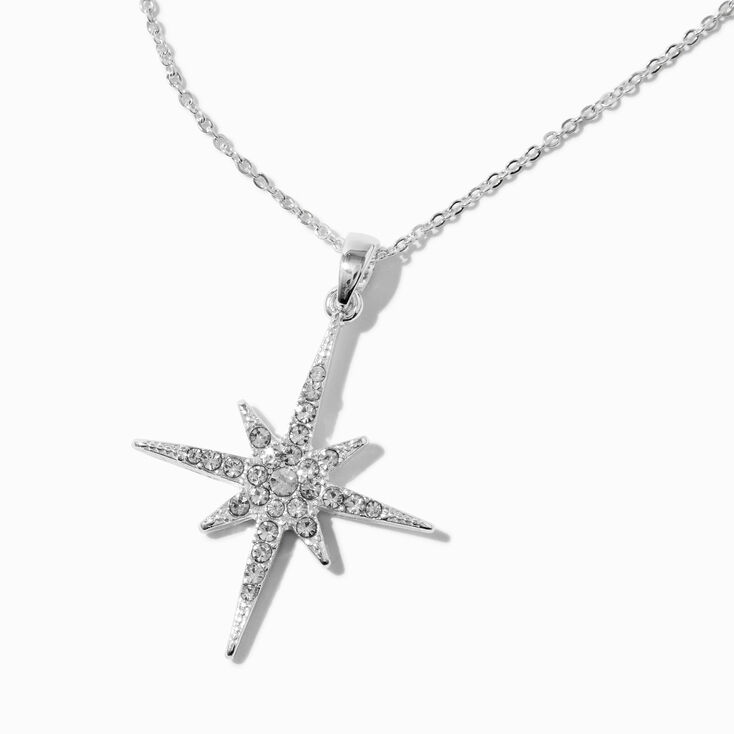 Silver-tone Star Burst Pendant Necklace,
