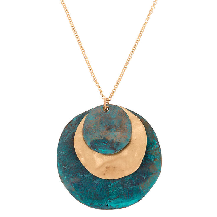 Patina Disk Long Pendant Necklace Claire S - Disk Pendant Necklace