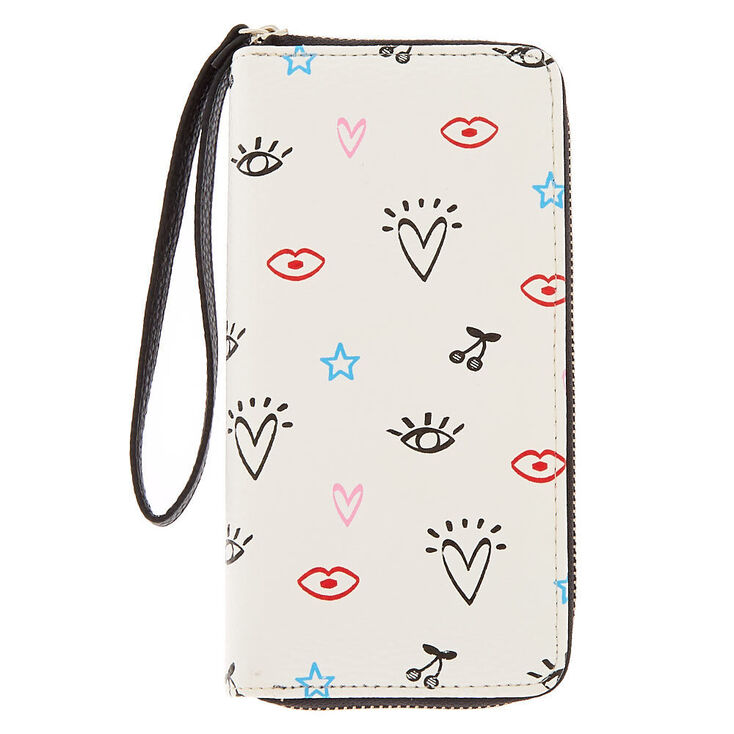 Claire's Pochette poignet icônes gribouillées - Blanc
