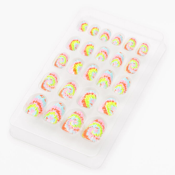 Neon Tie Dye Stiletto Press On Faux Nail Set - 24 Pack,