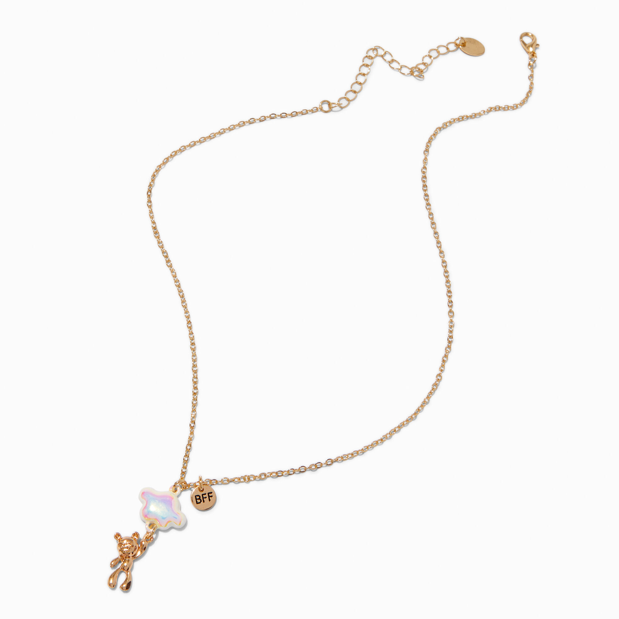 Best Friends Mixed Metal Iridescent Cloud Teddy Bear Pendant Necklaces - 2 Pack,