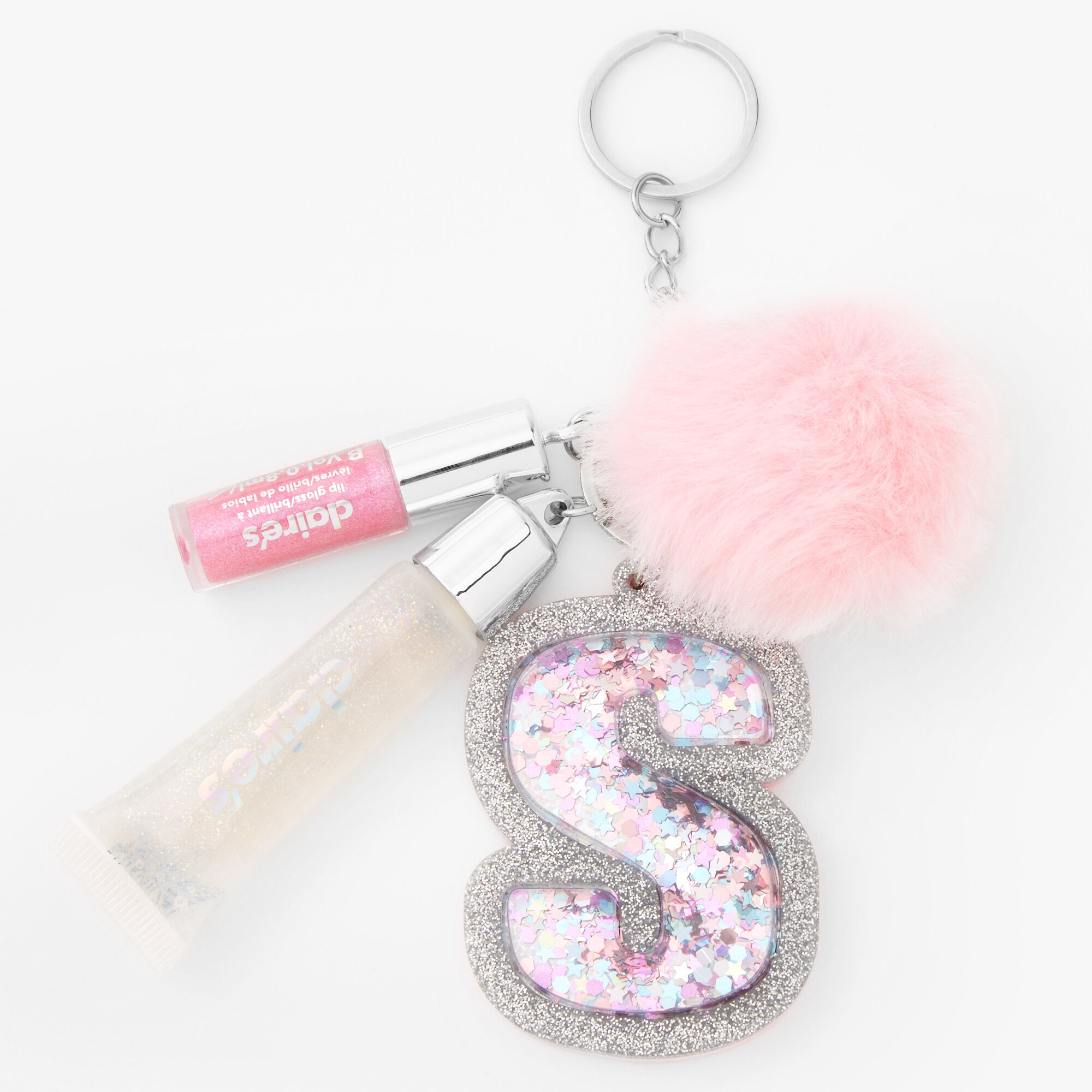 Lipgloss puff ball & letter keychain