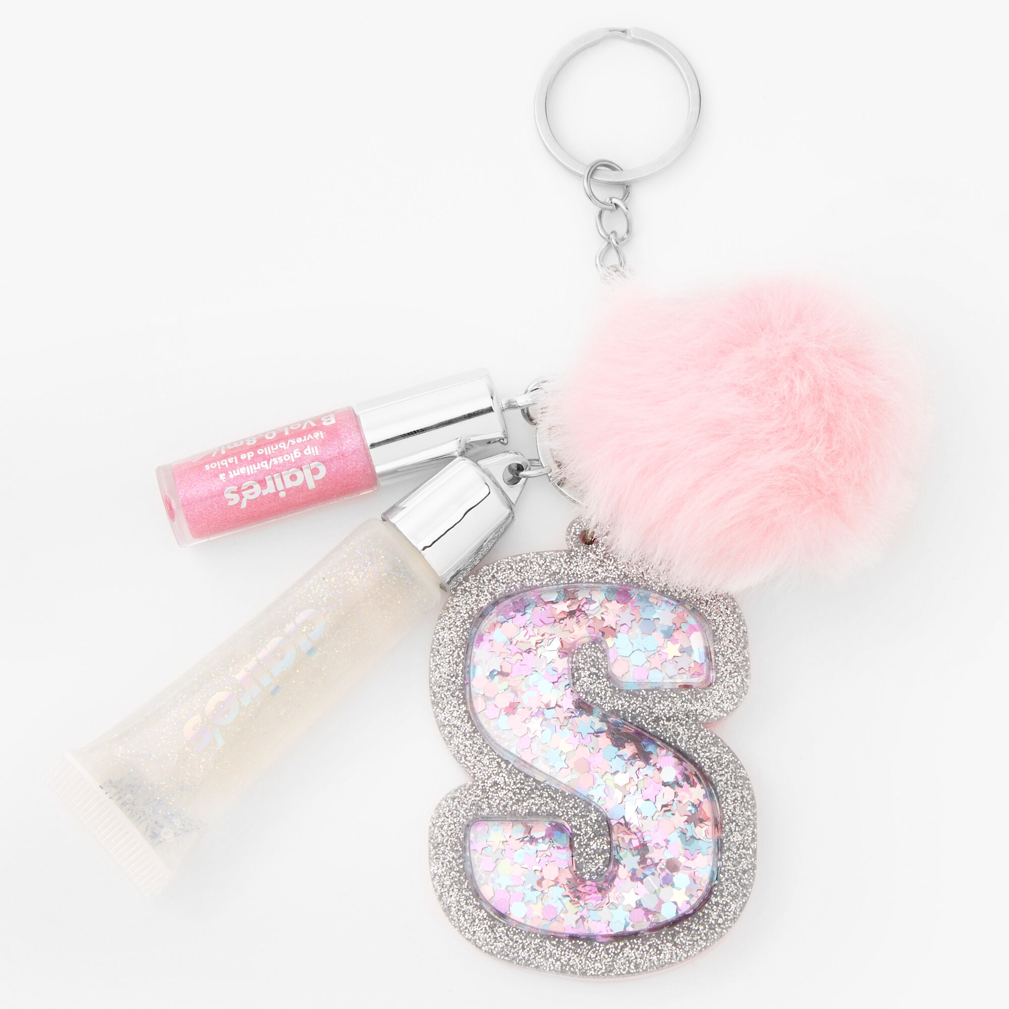 Initial Lip Gloss Keychain - Pink, S