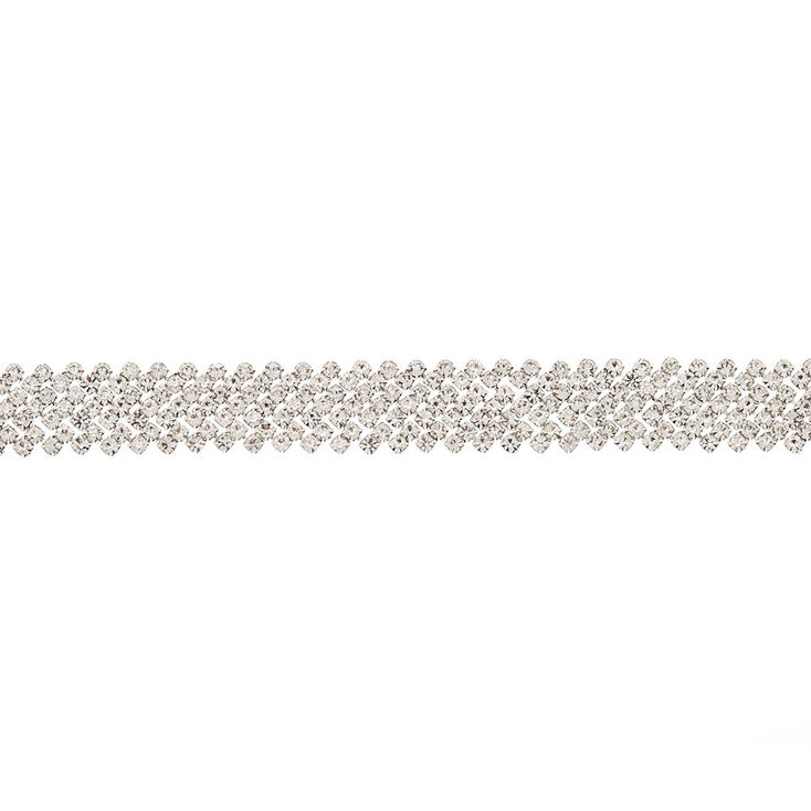 Silver Rhinestone Glam Choker Necklace,