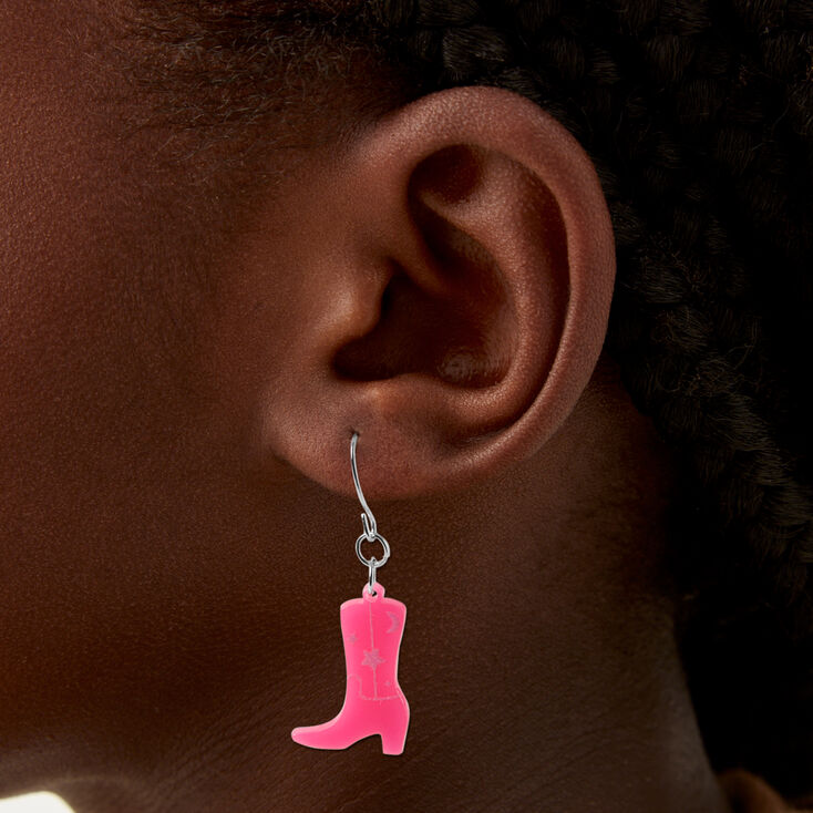 Pink Glow in the Dark Cowboy Boots 1.5&quot; Drop Earrings,
