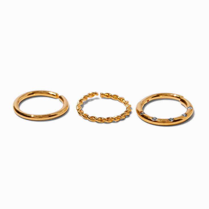 18G 18k Gold Plated Titanium Mixed Nose Hoops - 3 Pack,