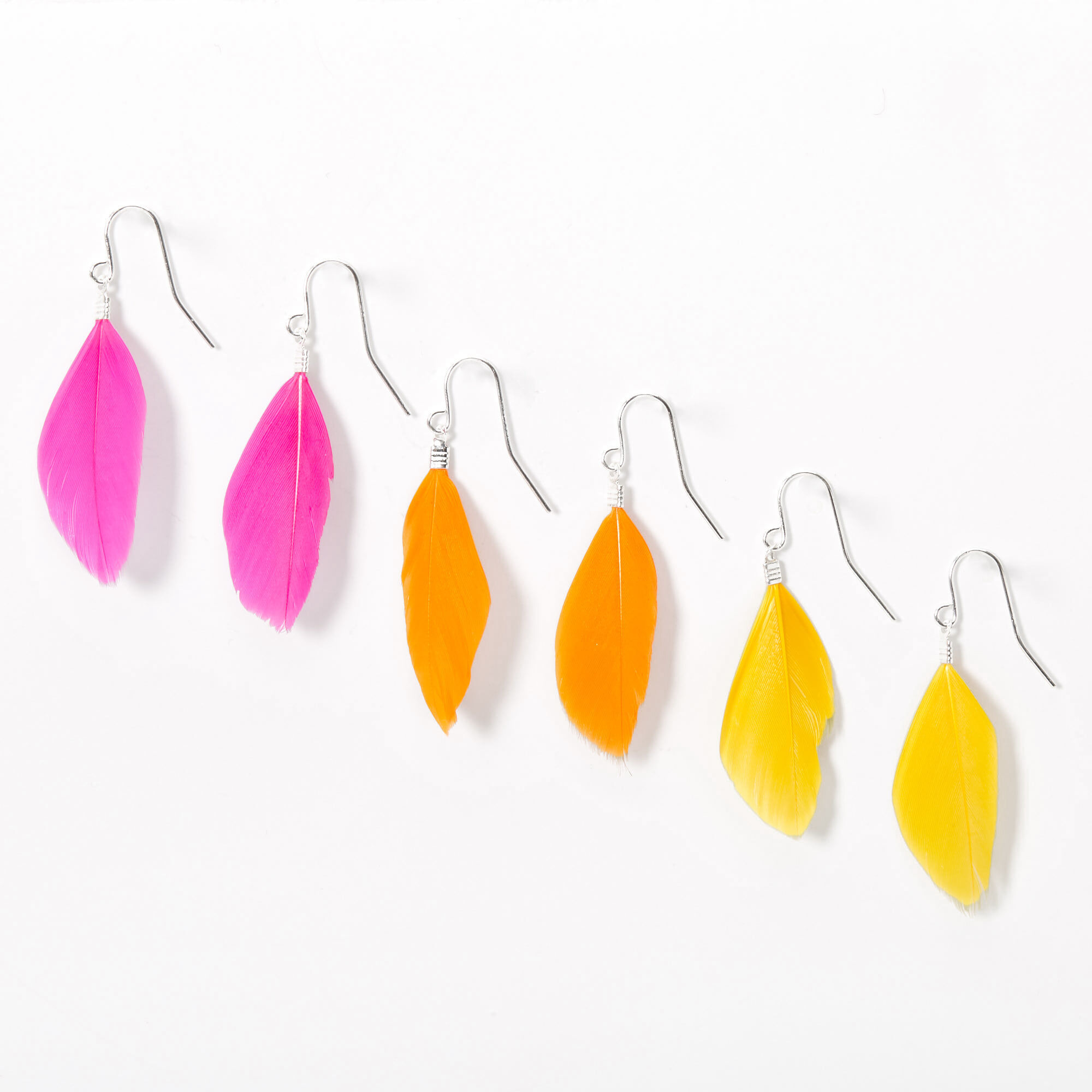 Silver 1.5" Bright Feather Drop Earrings - 3 Pack,