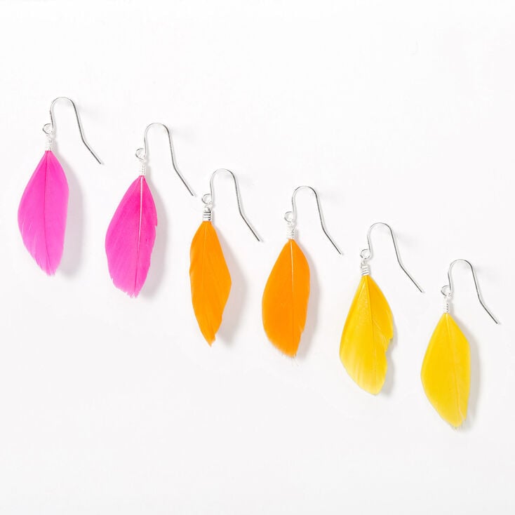 Silver 1.5&quot; Bright Feather Drop Earrings - 3 Pack,