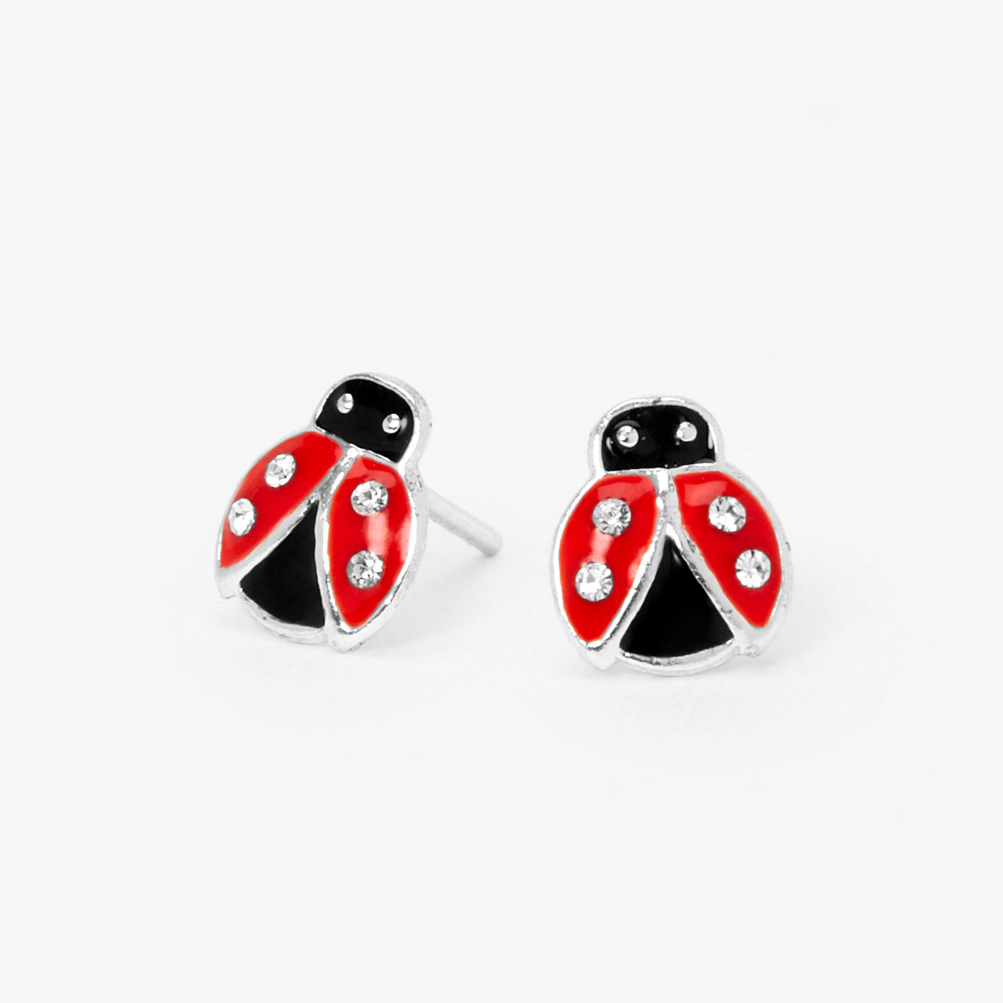 View Claires Sterling Silver Embellished Ladybug Stud Earrings Red information