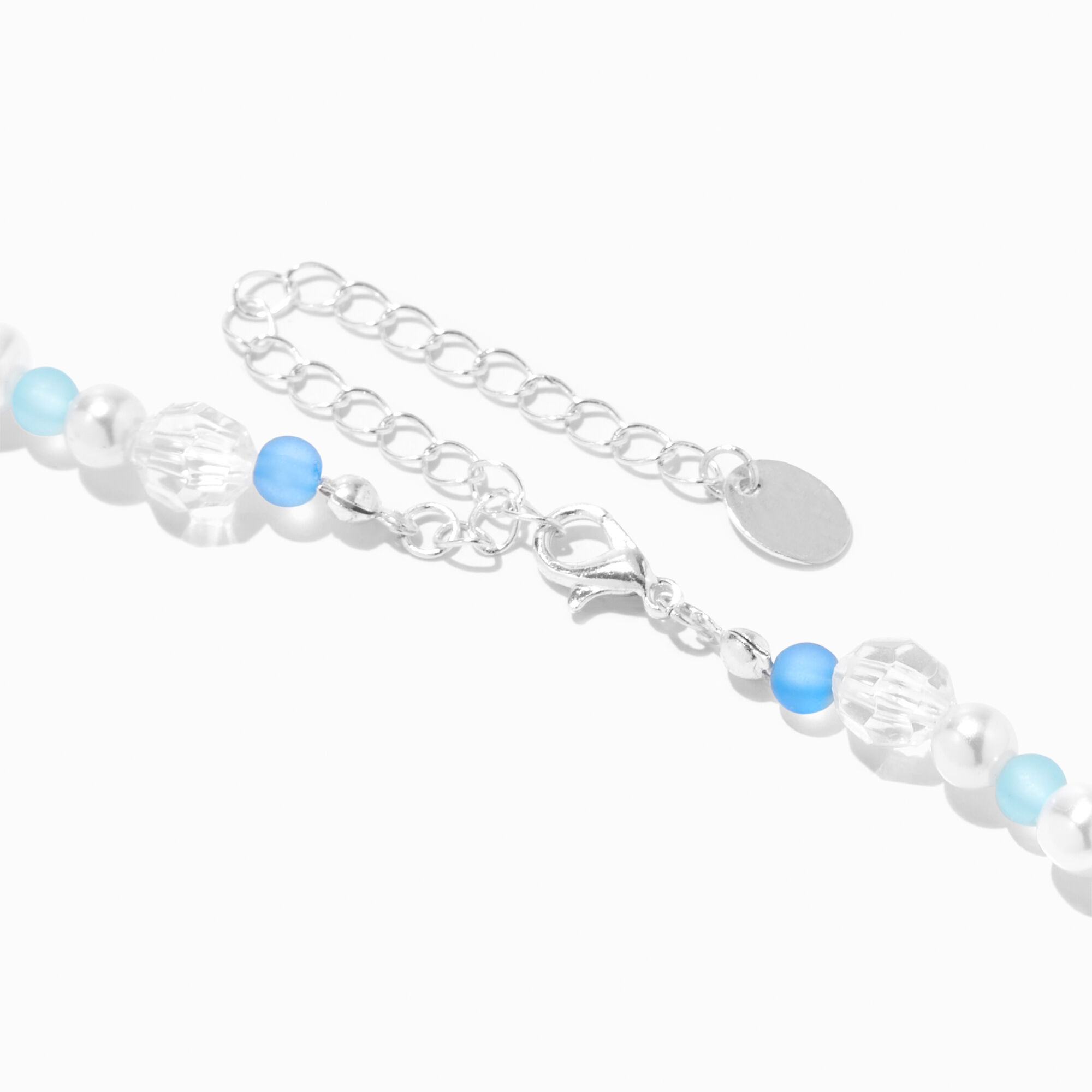 Silver Padlock Blue Beaded Choker Necklace,