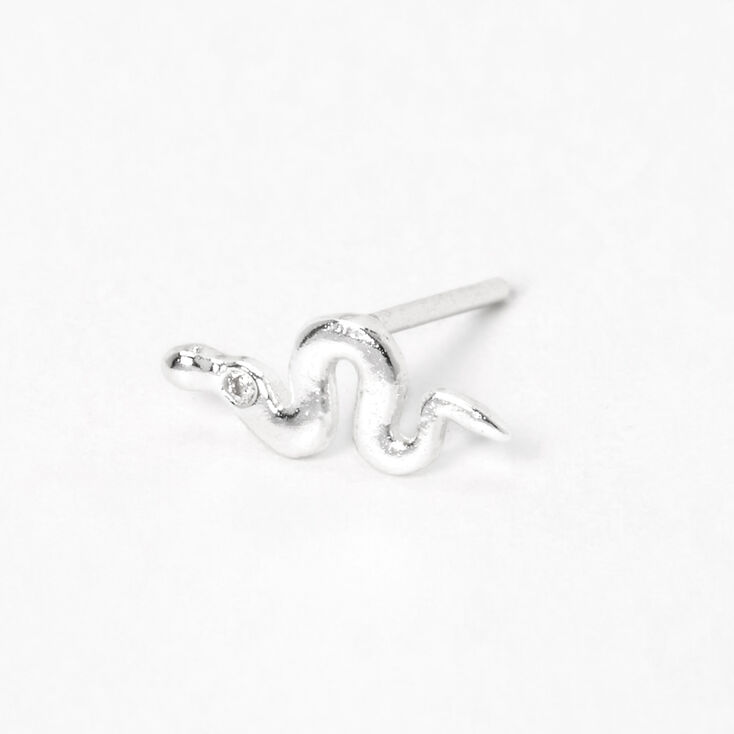 Sterling Silver 22G Cubic Zirconia Snake Nose Stud,