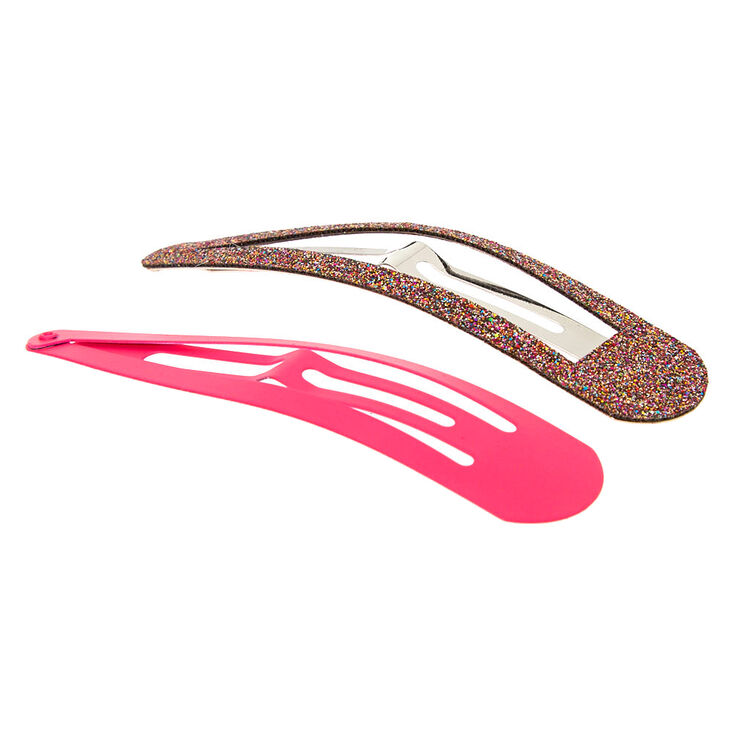 Multi Glitter Matte Jumbo Snap Hair Clips - Pink, 2 Pack,