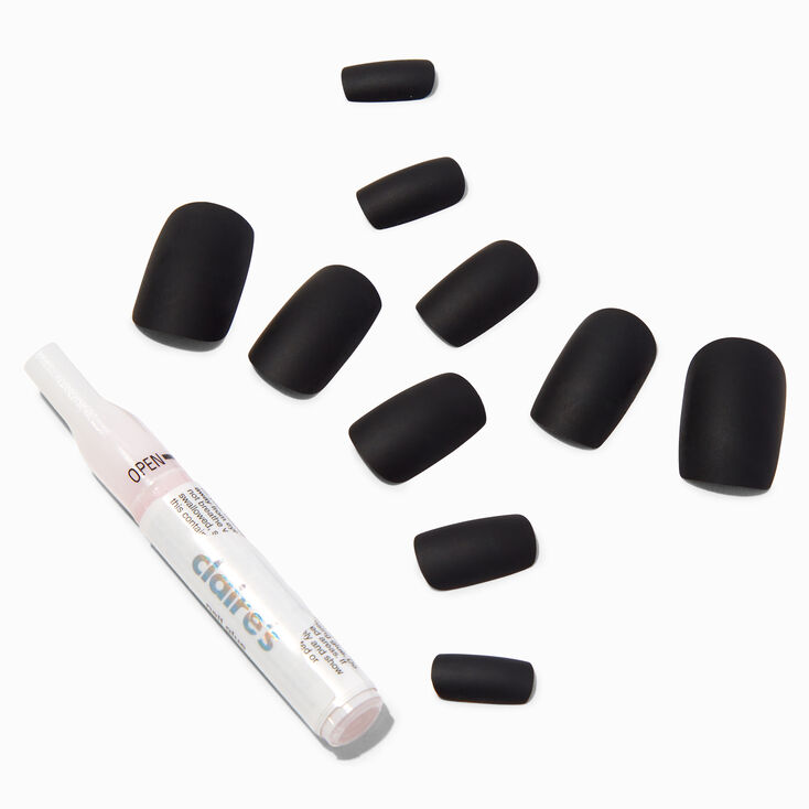 Matte Black Mid Square Vegan Faux Nail Set -  24 Pack,