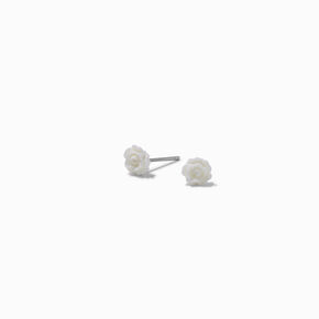 White Rose Stud Earrings ,