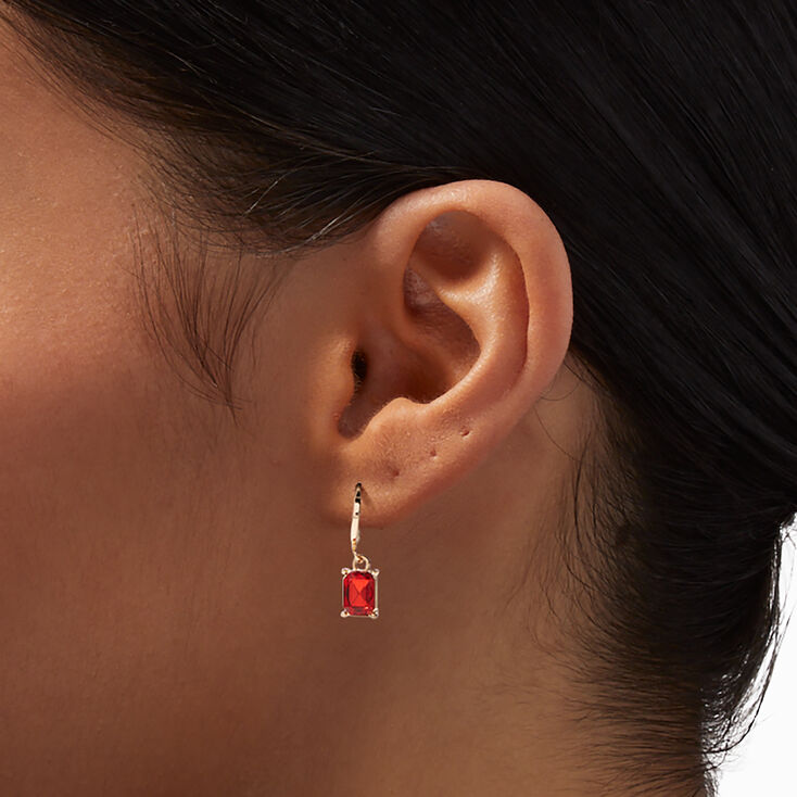 Gold 20MM Ruby Huggie Hoop Earrings,