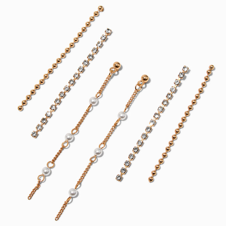 Boucles d&#39;oreilles superposables perle d&#39;imitation cha&icirc;ne de strass couleur dor&eacute;e - Lot de 3,