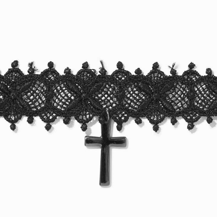 Ras-de-cou dentelle croix noir,