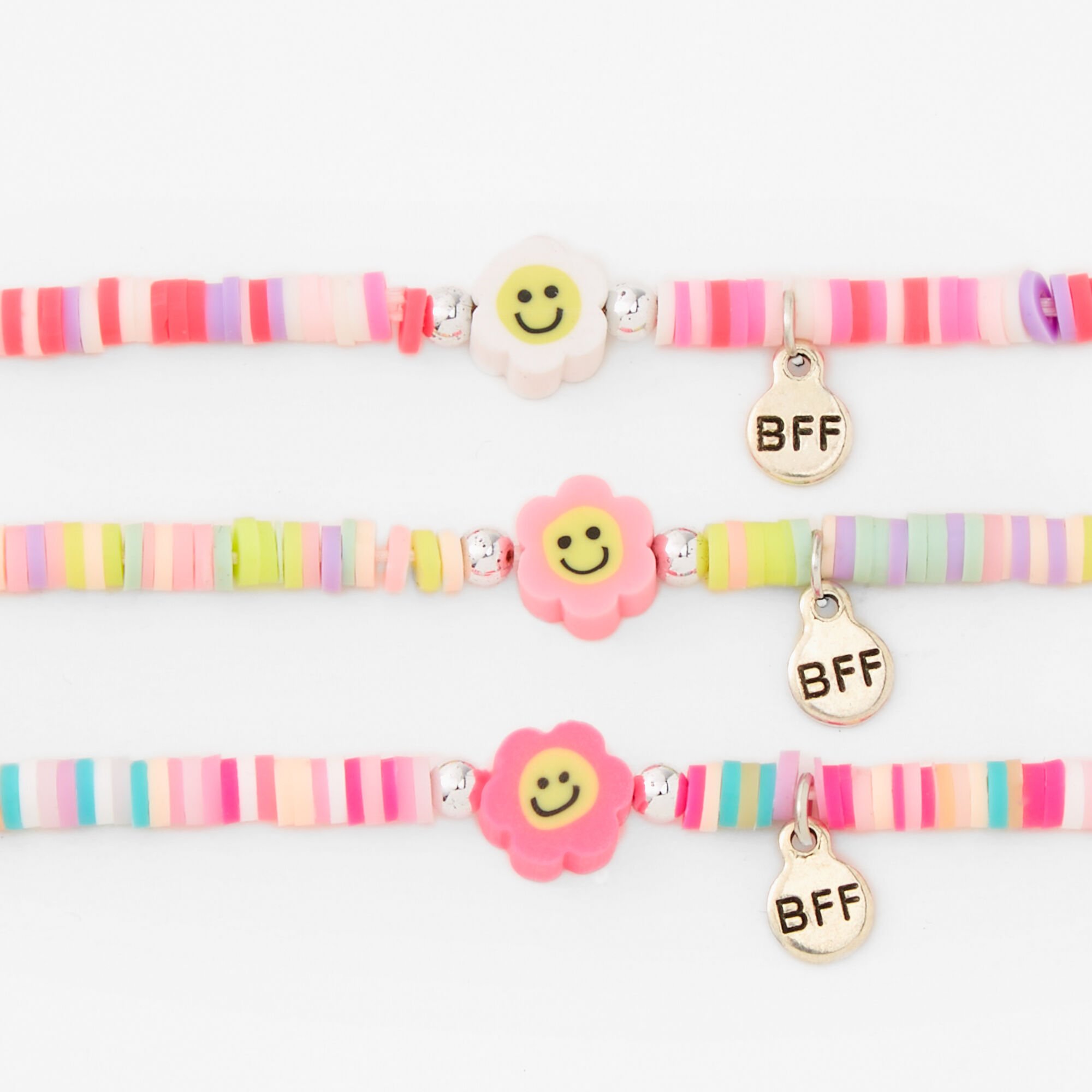 Best Friends Daisy Happy Face Disc Beaded Stretch Bracelets (3 Pack),