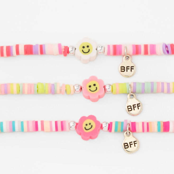 Best Friends Daisy Happy Face Disc Beaded Stretch Bracelets &#40;3 Pack&#41;,