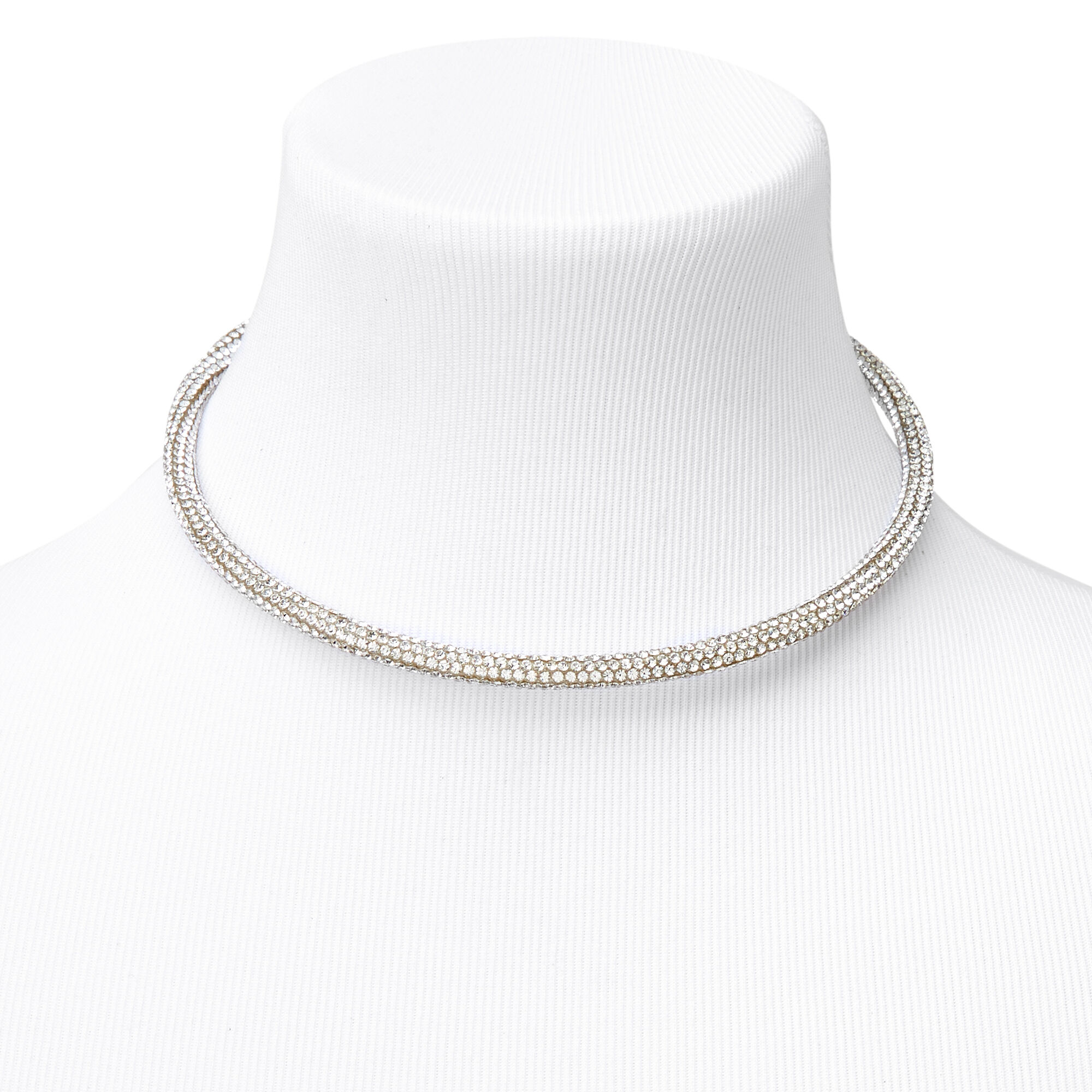 Rhinestone Pave Choker Necklace - Silver,
