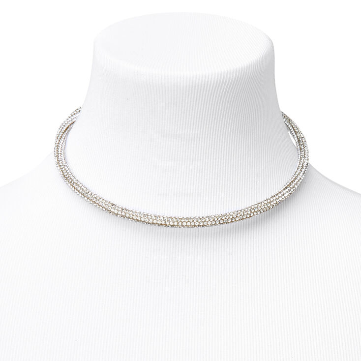Rhinestone Pave Choker Necklace - Silver,