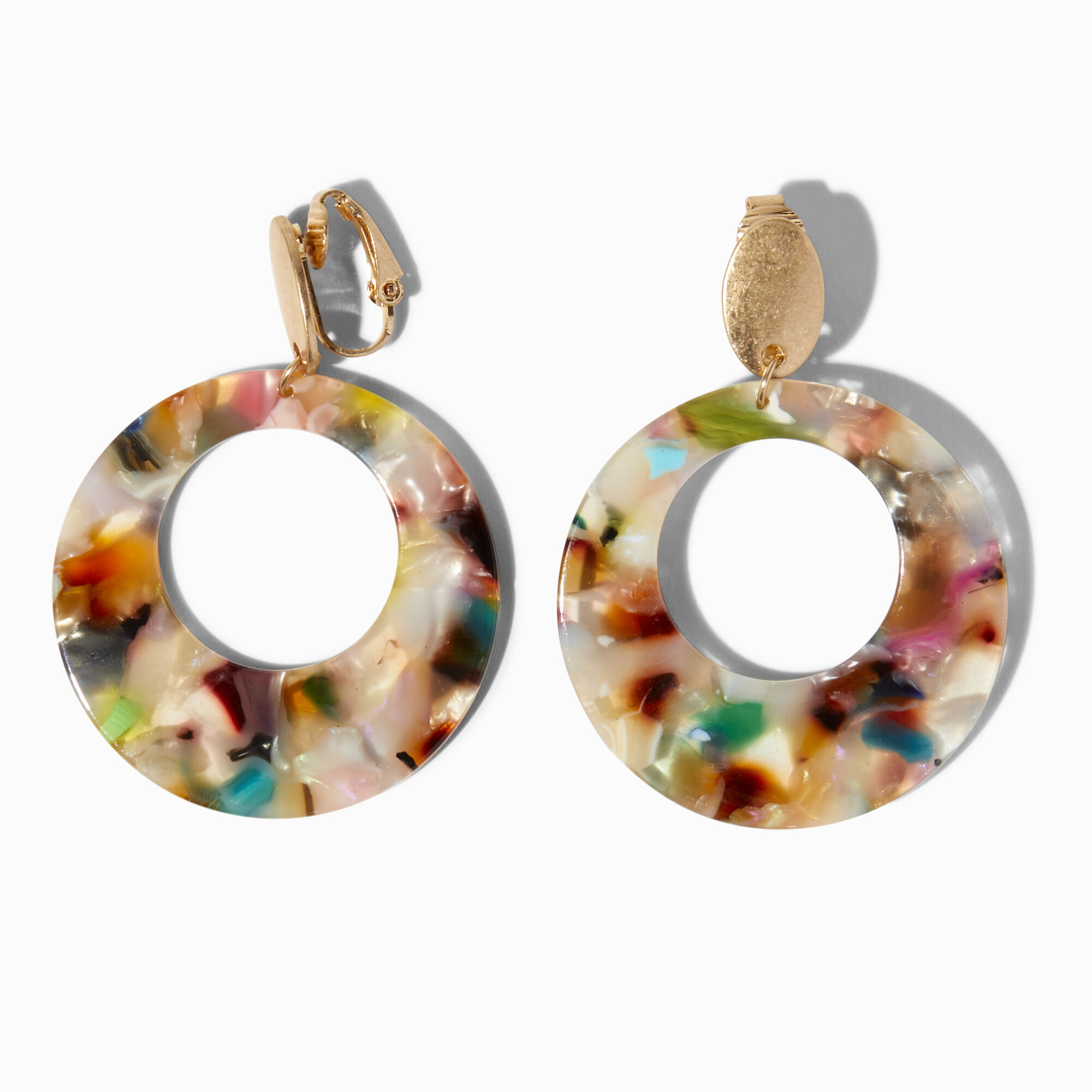 View Claires Hoop 2 Resin ClipOn Drop Earrings Gold information