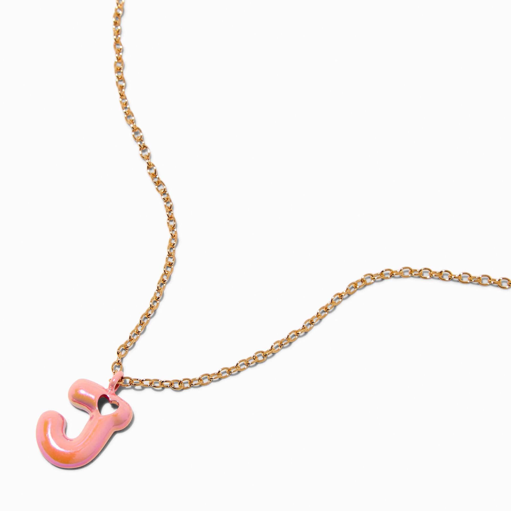 Pink Bubble Initial Heart Pendant Necklace - J,
