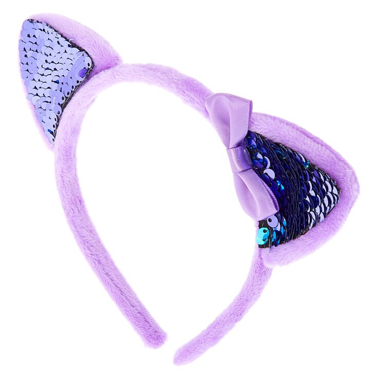 Claire S Club Reversible Sequins Cat Ears Headband Purple