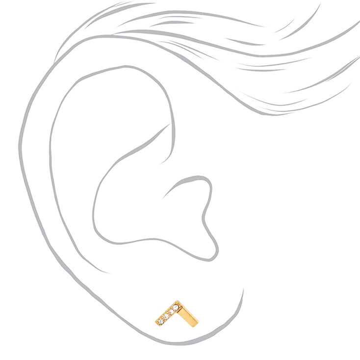 Gold Titanium Crystal Chevron Stud Earrings,