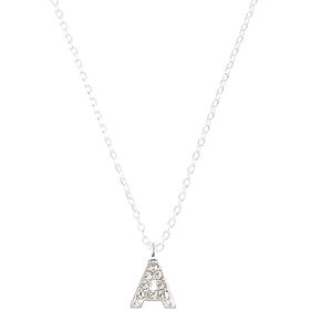 Silver Embellished Initial Pendant Necklace - A,