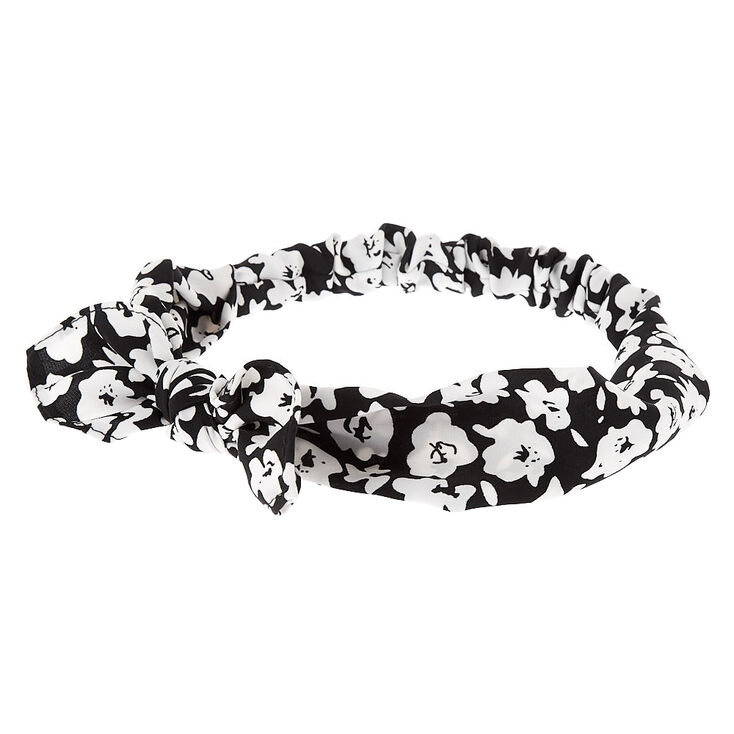 Claire's Bandeau à nœud noué coquelicot floral - Noir