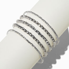 Silver Rhinestone Stretch Bracelets - 5 Pack,