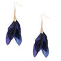 Gold 3&quot; Feather Drop Earrings - Navy,