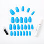 Neon Matte Coffin Faux Nail Set - Blue, 24 Pack,