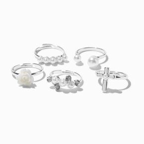 Claire&#39;s Club Special Occasion Rose Silver-tone Rings - 5 Pack,