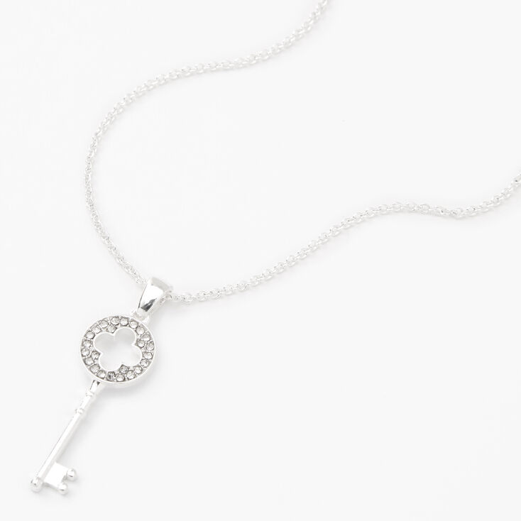 Silver Rhinestone Key Pendant Necklace,