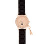 Rose Gold Tone &amp; Black Paris Themed Rubber Watch,