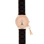 Montre couleur dor&eacute; rose &agrave; bracelet noir en silicone th&egrave;me Paris,
