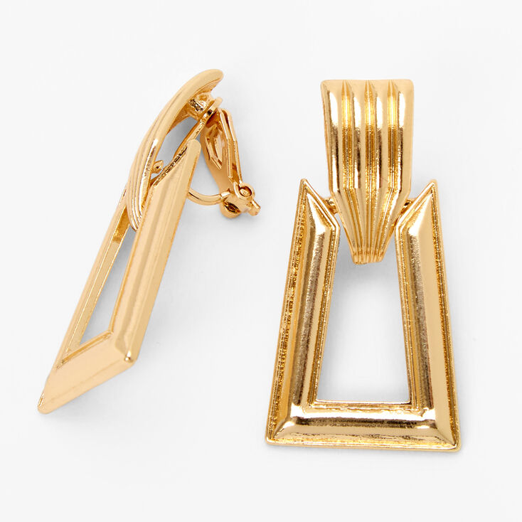 Gold-tone 1.5&quot; Textured Rectangle Clip On Drop Earrings,