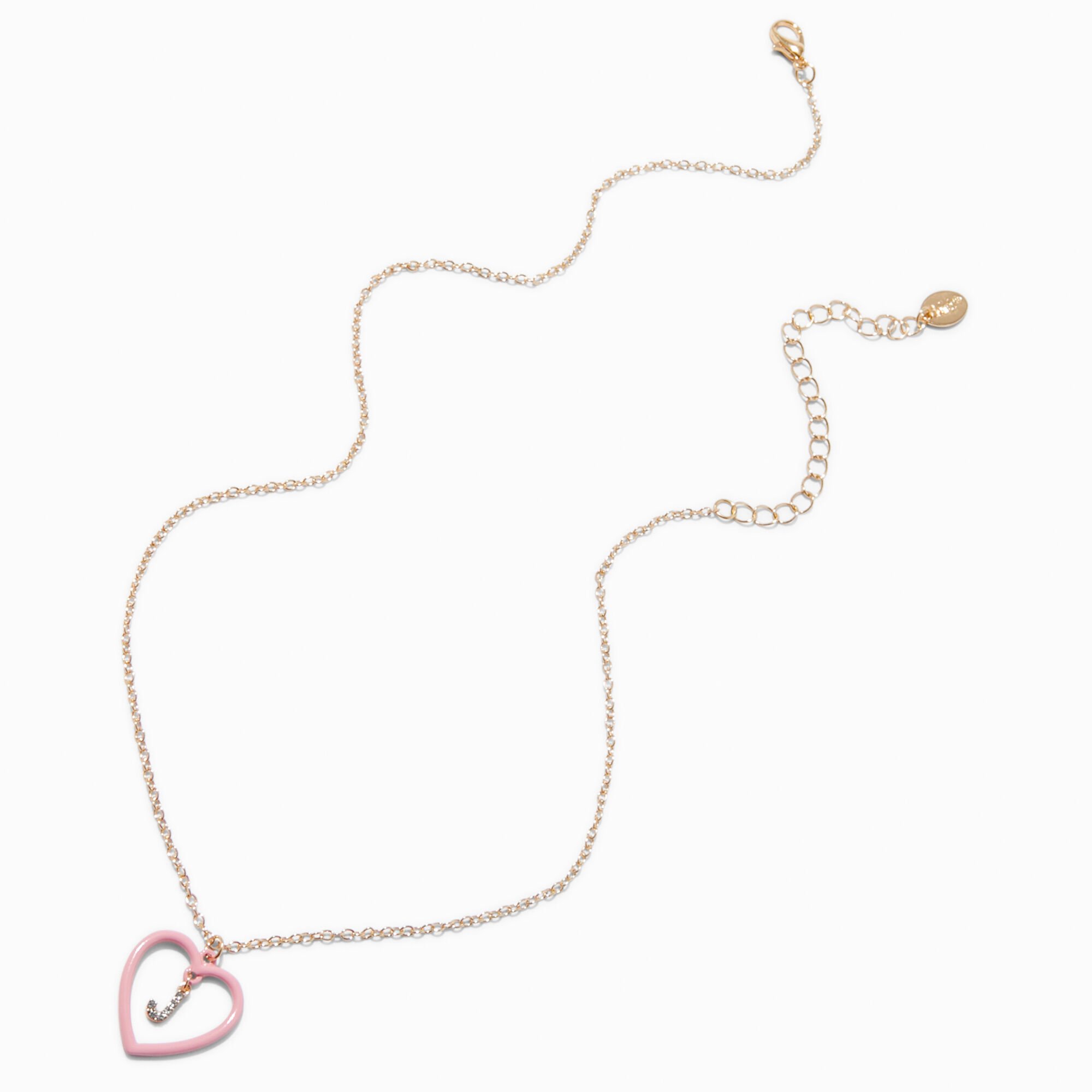 Pink Heart Initial Pendant Necklace - J,