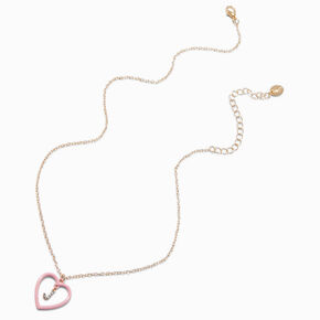 Pink Heart Initial Pendant Necklace - J,