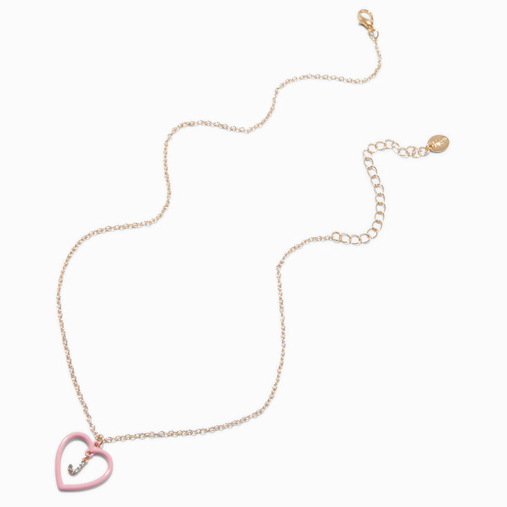 Pink Heart Initial Pendant Necklace - J,