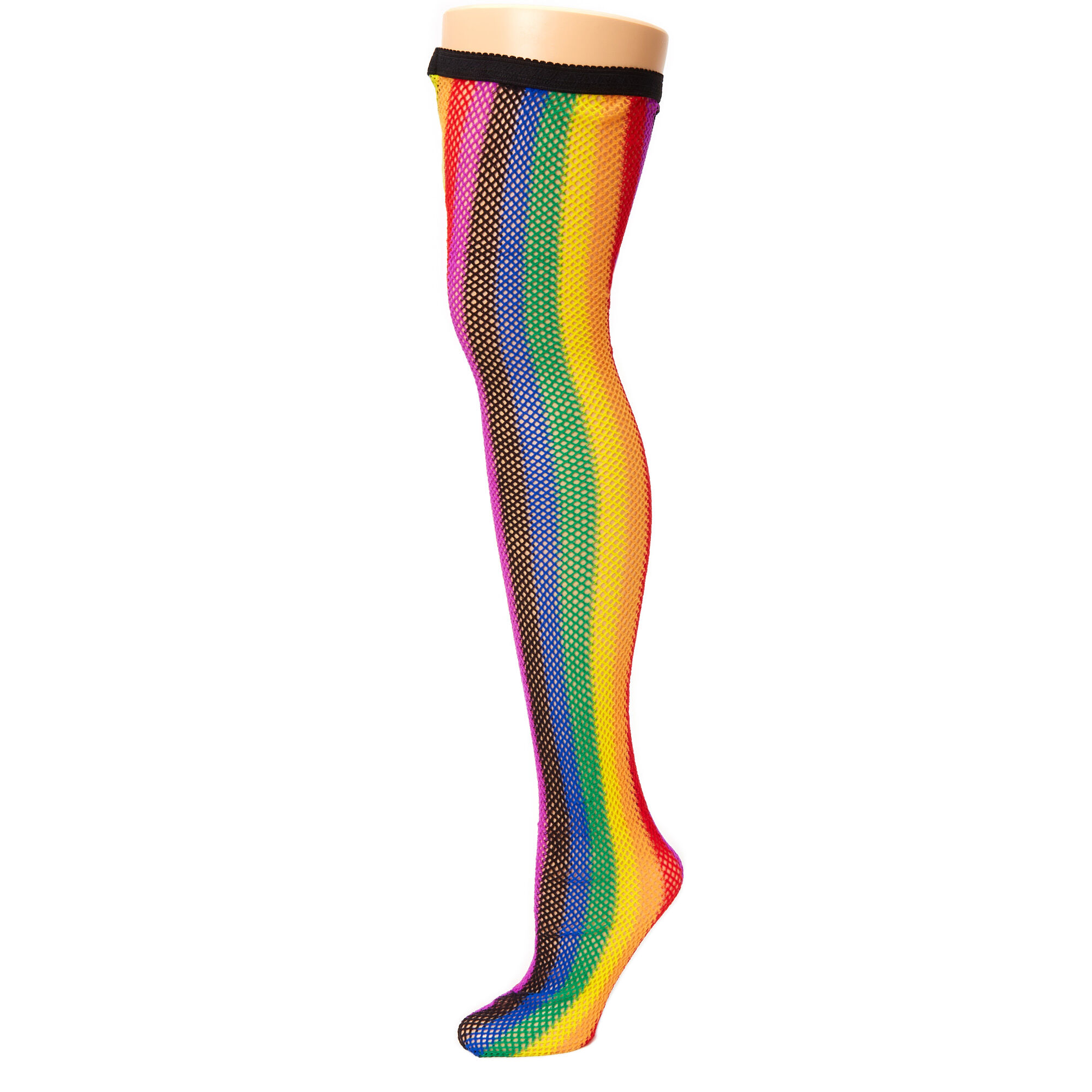 View Claires Fishnet Over The Knee Socks Rainbow Black information