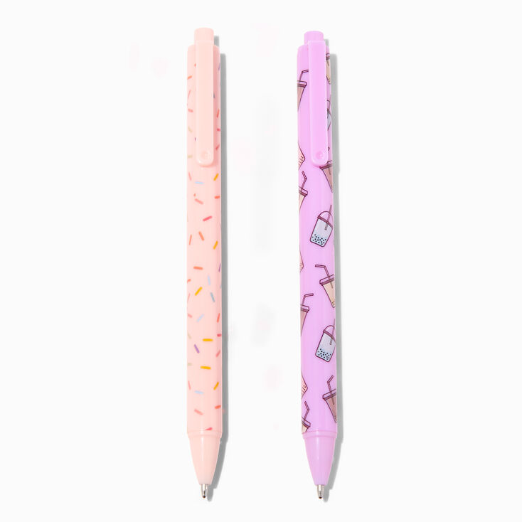 Lot de stylos &agrave; bille caf&eacute; glac&eacute; et th&eacute; aux perles - Lot de 2,