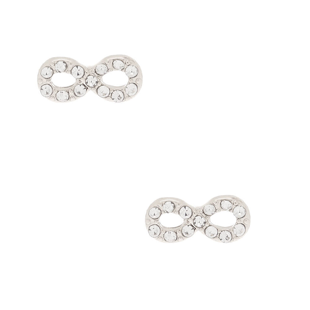 Silver Crystal Infinity Stud Earrings,