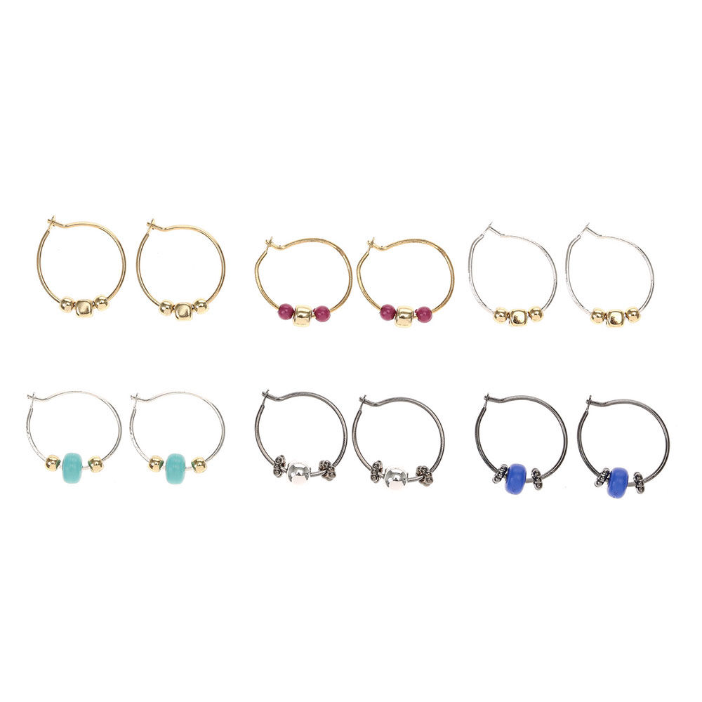 6 Pack Beaded Hoop Earrings,
