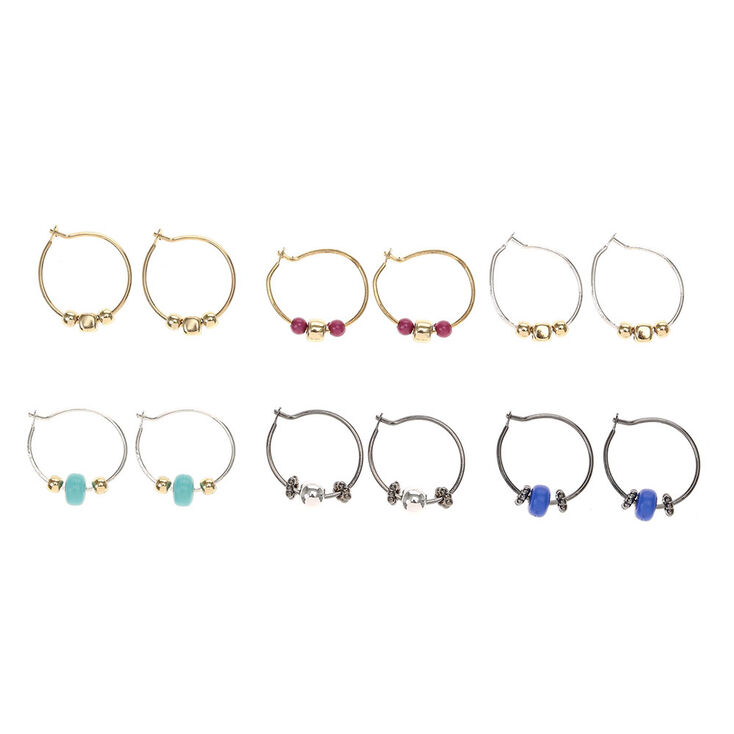 6 Pack Beaded Hoop Earrings,