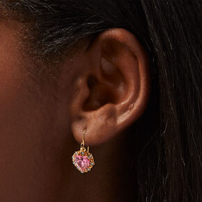 Gold-tone Pink Heart 0.5&quot; Drop Earrings ,