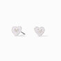 Silver-tone Bow White Heart Stud Earrings,