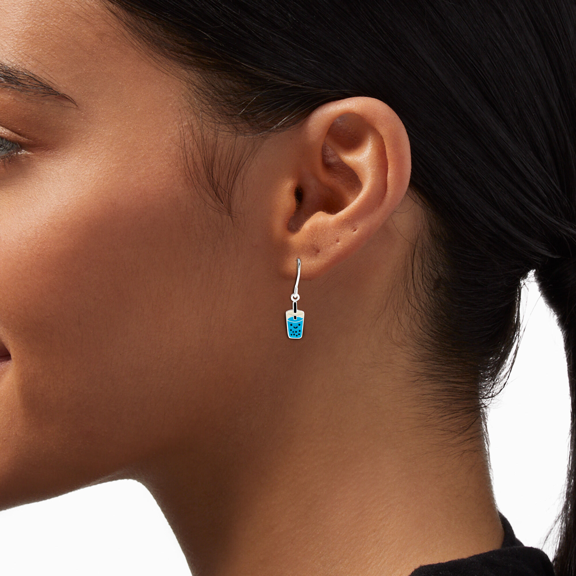Sterling Silver Blue Bubble Tea Drop Earrings